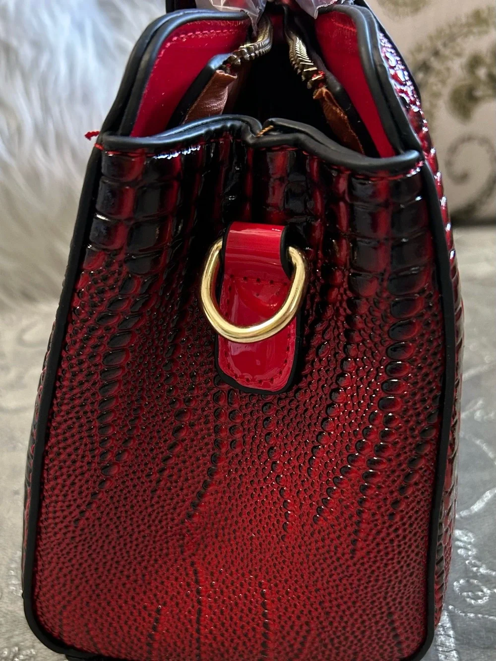 NWT Vyrmax Ruby Croc-Embossed Professional Work Satchel with Detachable Strap